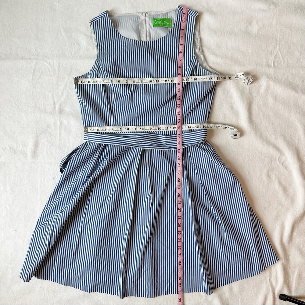Pappagallo Blue White Fit & Flare Sleeveless Dress Nautical Preppy, size Medium - Picture 10 of 16